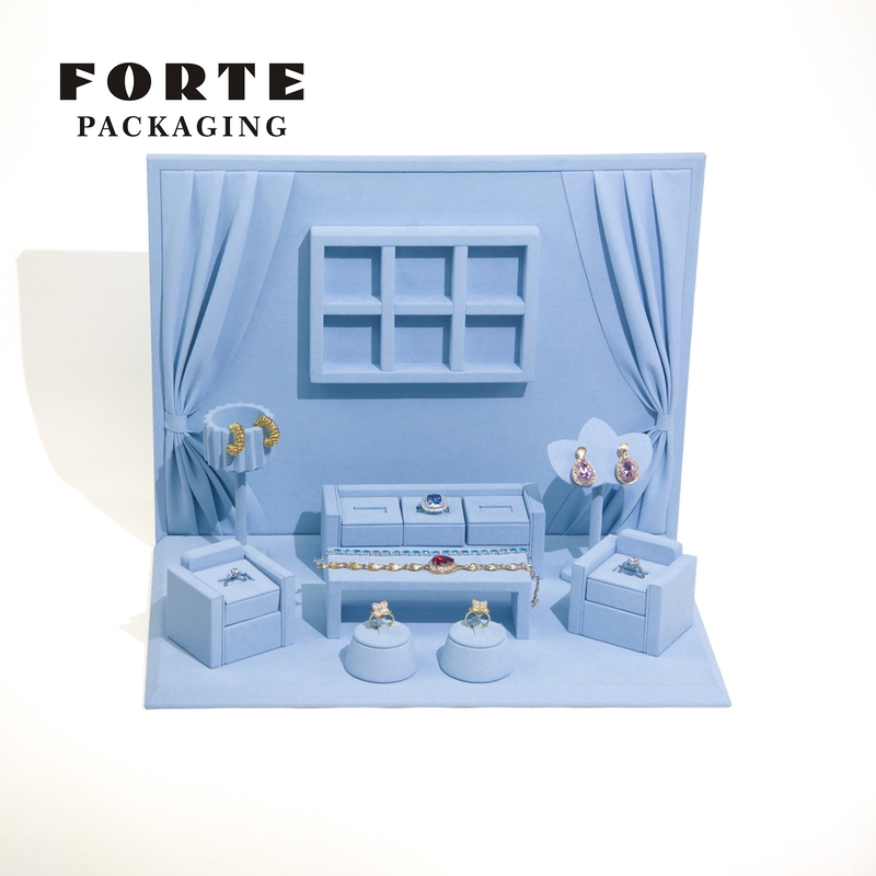FORTE Special Design Jewelry Display Jewelry Stand Blue Cute House Shape Display Set