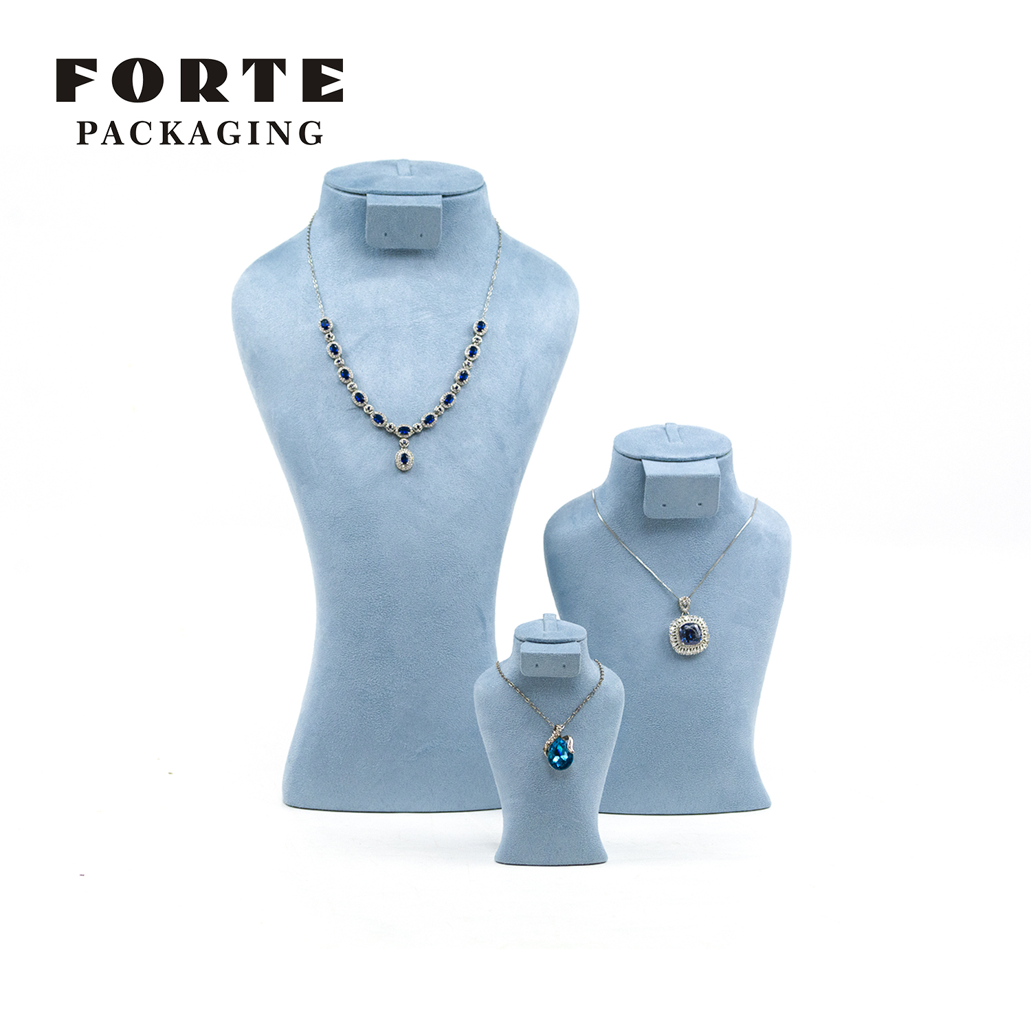 FORTE Customized Necklace Stand Blue Design Suede Jewelry Stand