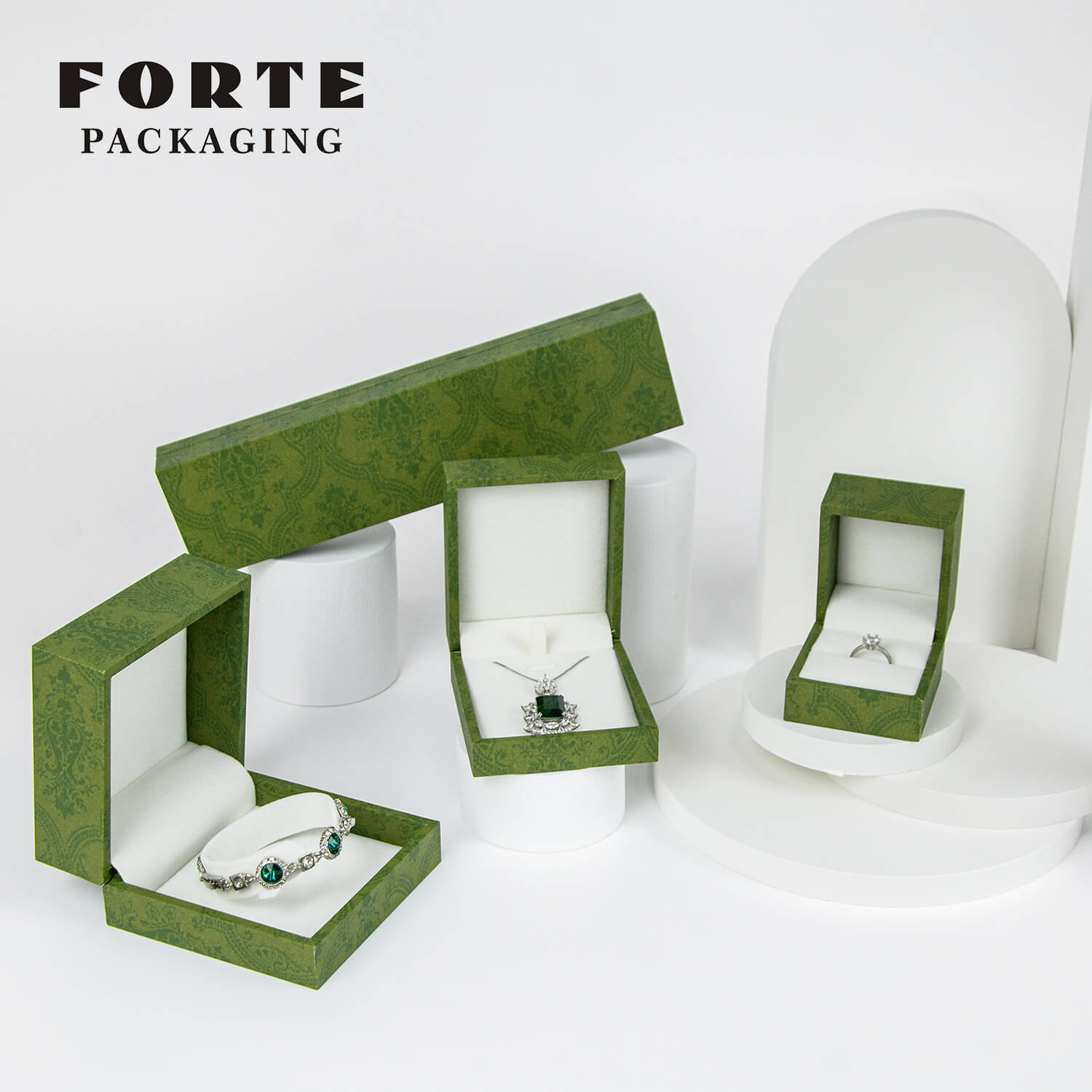 FORTE fashion green leatherette paper Custom Jewelry gift Storage Box 
