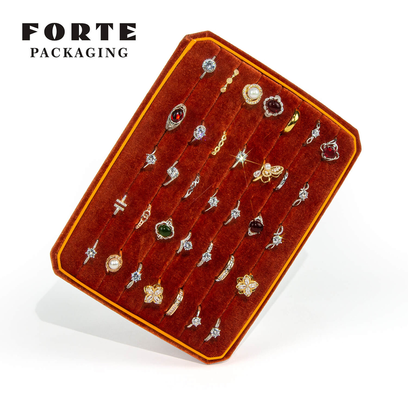 FORTE orange double use stripe insertion glossy soft velvet jewelry storage tray plate ring display tray for Jewelry counter