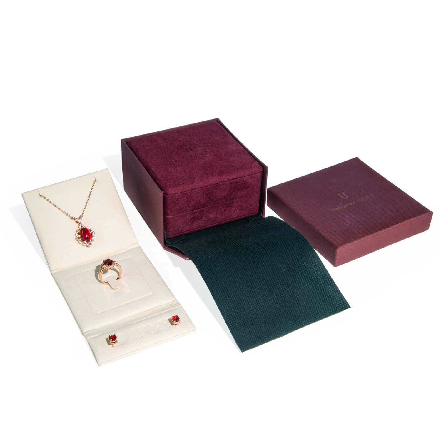 FORTE Vintage High End Microfiber Customized Jewelry Packaging Box for Ring Necklace Bracelet Earrings Box