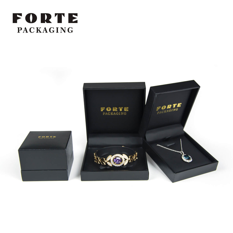 FORTE Manufacturer Wholesale hot sale black Luxury custom leatherette paper jewelry packaging box for ring pendant bracelet