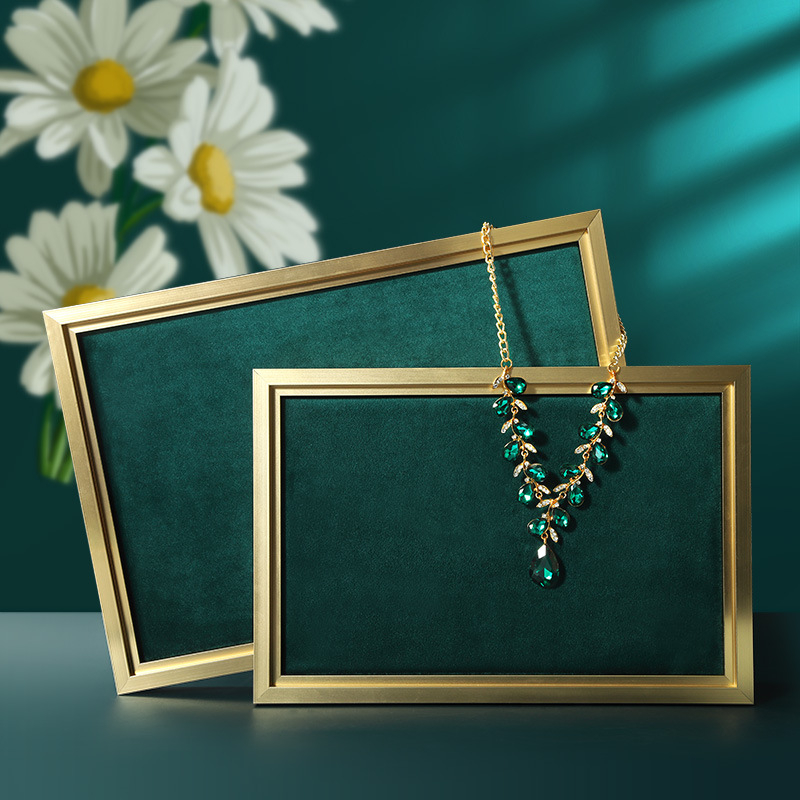 FORTE Square metal frame green microfiber Jewelry Display Tray