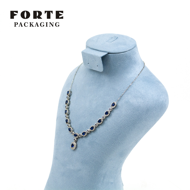 FORTE Customized Necklace Stand Blue Design Suede Jewelry Stand