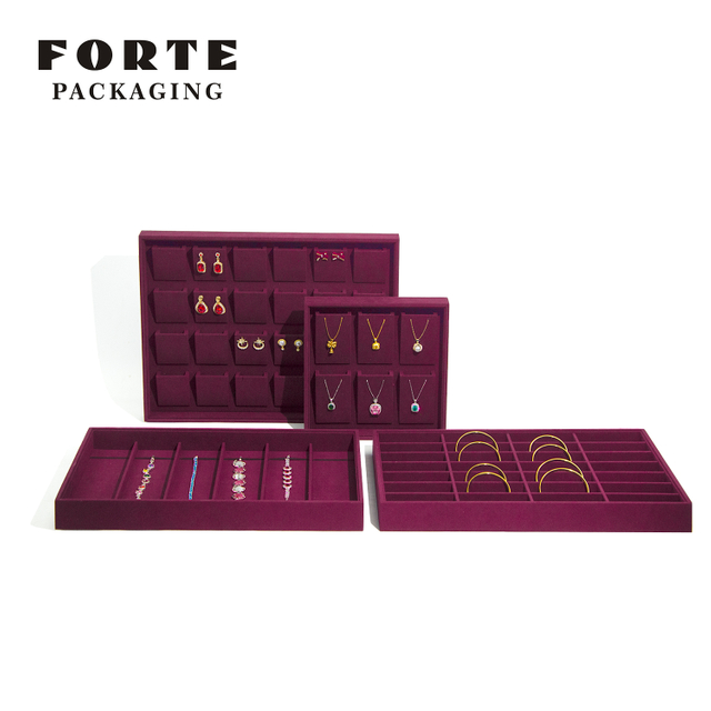 FORTE Jewelry Tray OEM Red Display Tray Set Microfiber Necklace Bracelet Ring Trays