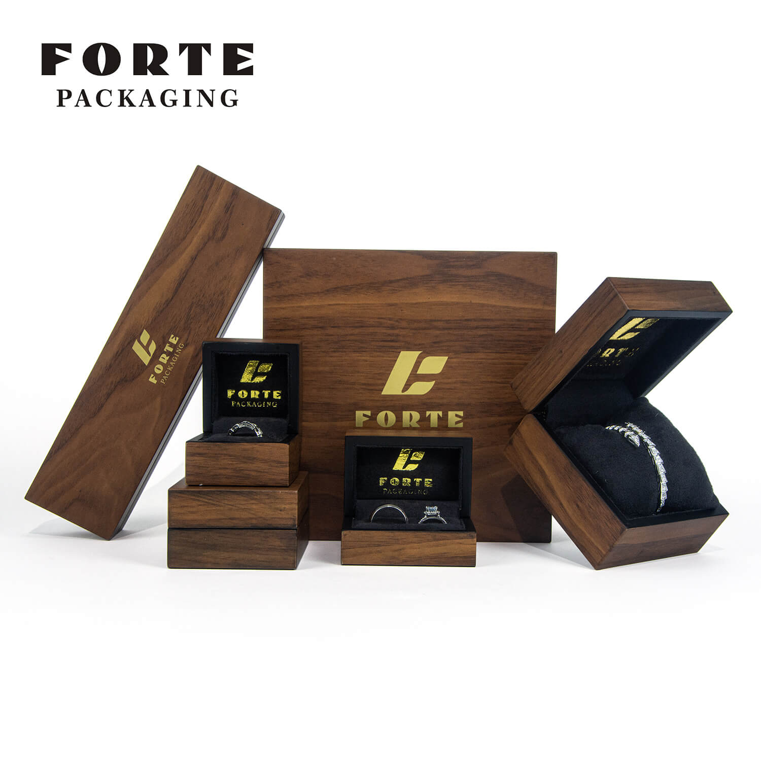 FORTE Natural Wood Packaging Wholesale Jewelry Wooden Packaging Customized Wood Wedding Ring Box Custom LOGO Luxury Bangle Boxes