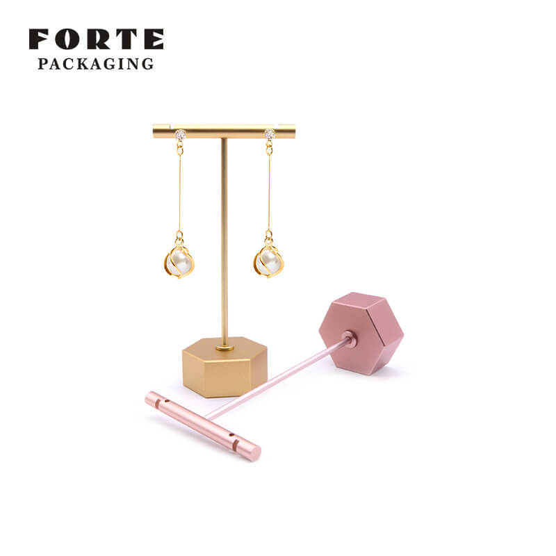 FORTE gold jewelry display stand hexagonal metal earring display stand