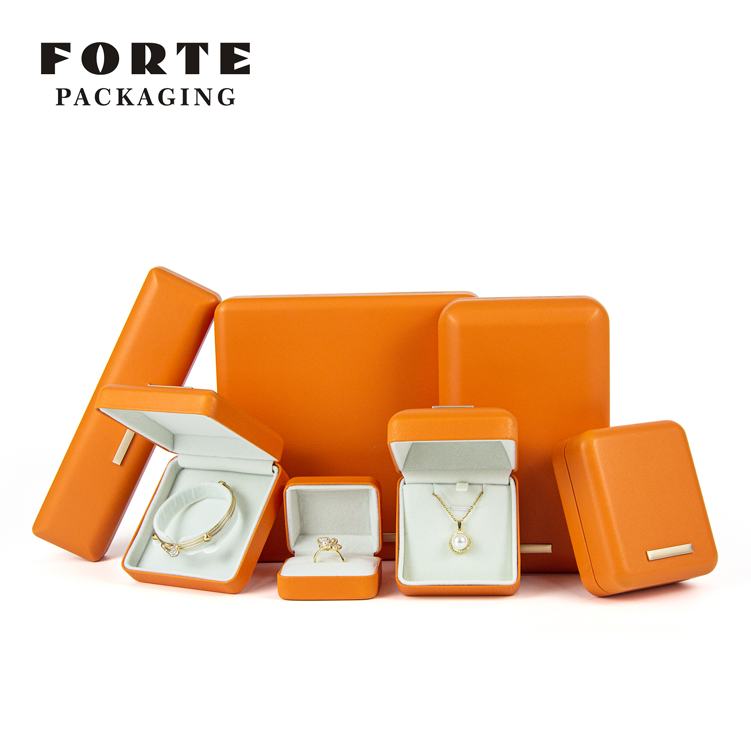 FORTE 2022 luxury new arrived necklace bangle box jewelry set box high quality pu leather ring packaging box 
