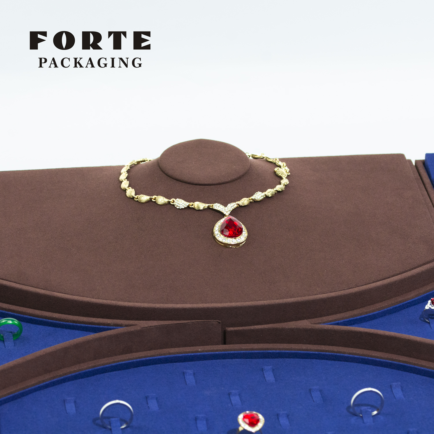 FORTE OEM Dark Blue Jewelry Display Set Rings Necklace Chains Display Tray