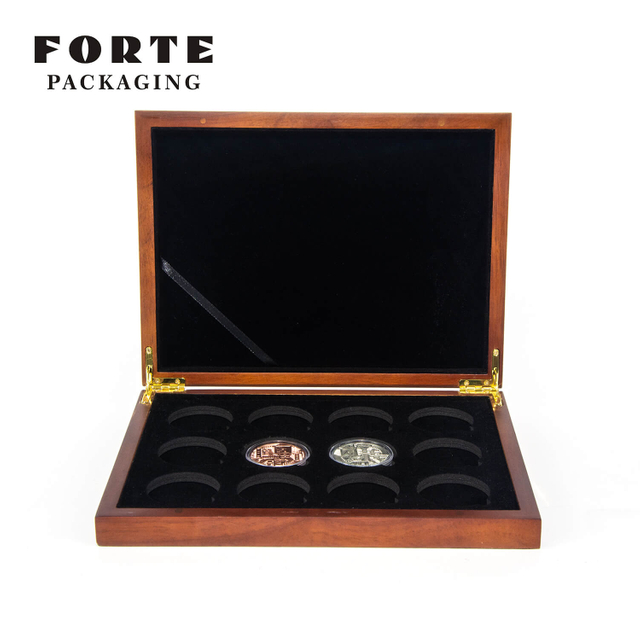 FORTE wood silver coin box luxury commemorative coin Storage Box custom logo gold coin commemorative collecting wooden boxes