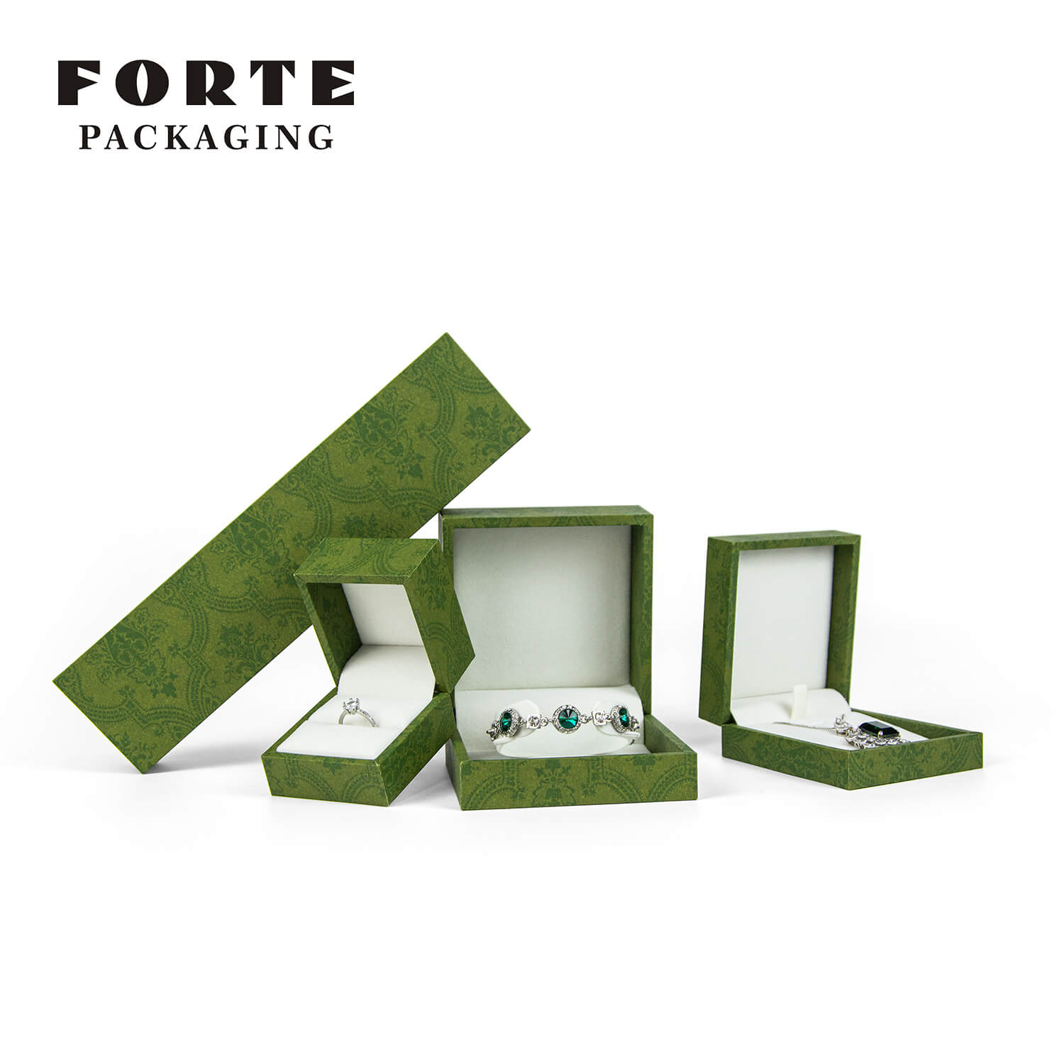 FORTE fashion green leatherette paper Custom Jewelry gift Storage Box 