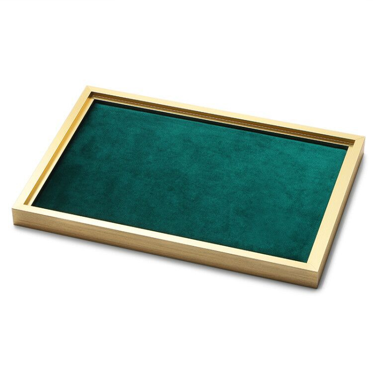 FORTE Square metal frame green microfiber Jewelry Display Tray