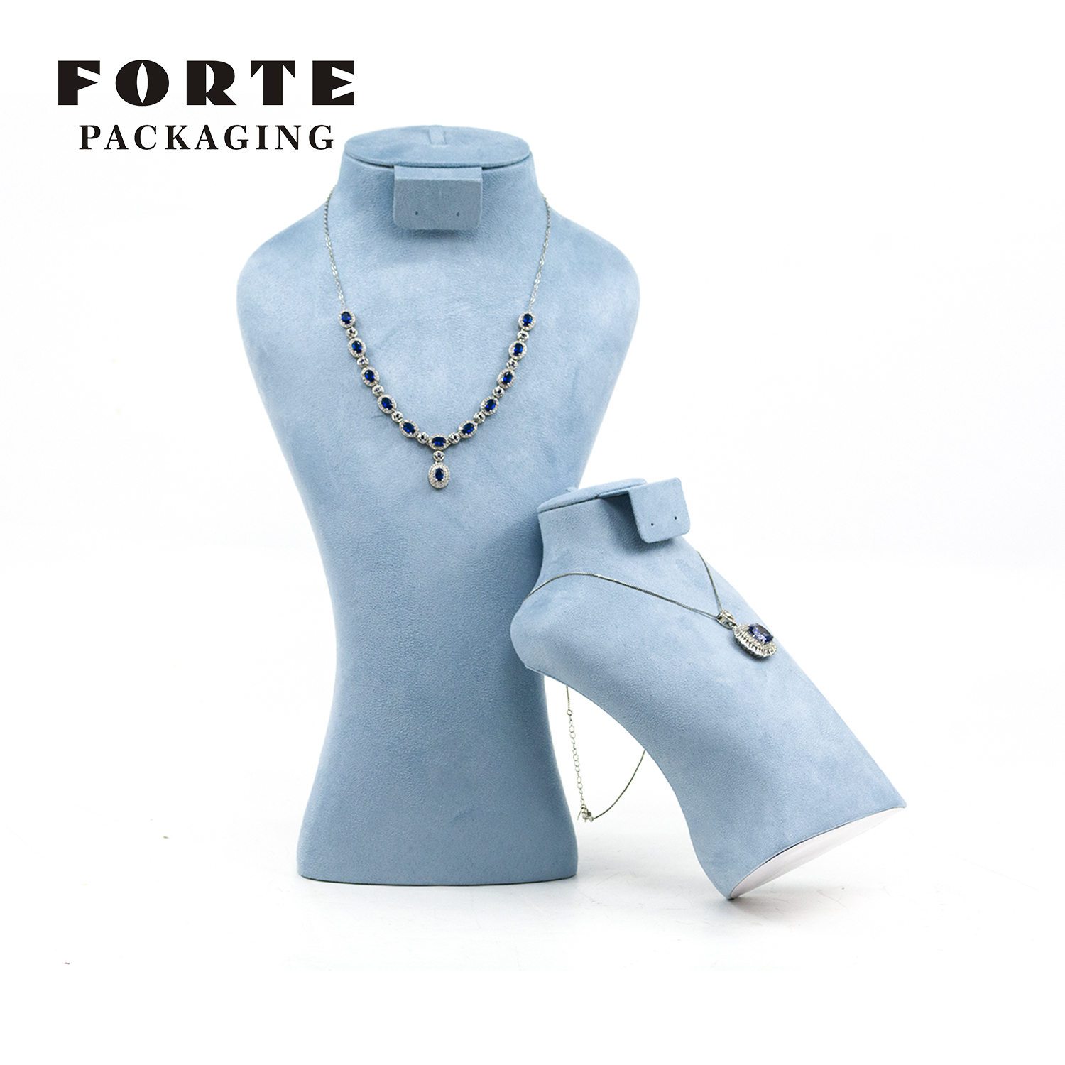 FORTE Customized Necklace Stand Blue Design Suede Jewelry Stand