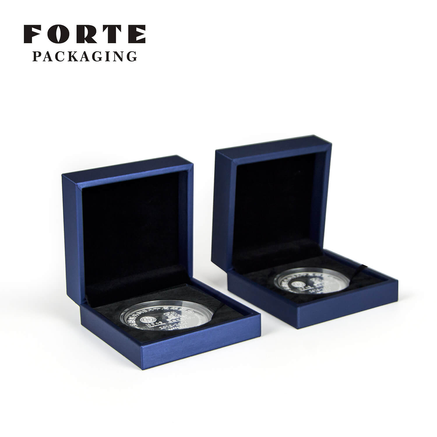 FORTE hot stamping sliver wholesale PU leather special customize badge organizer blue commemorative coin boxes