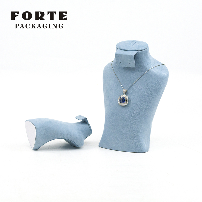 FORTE Customized Necklace Stand Blue Design Suede Jewelry Stand