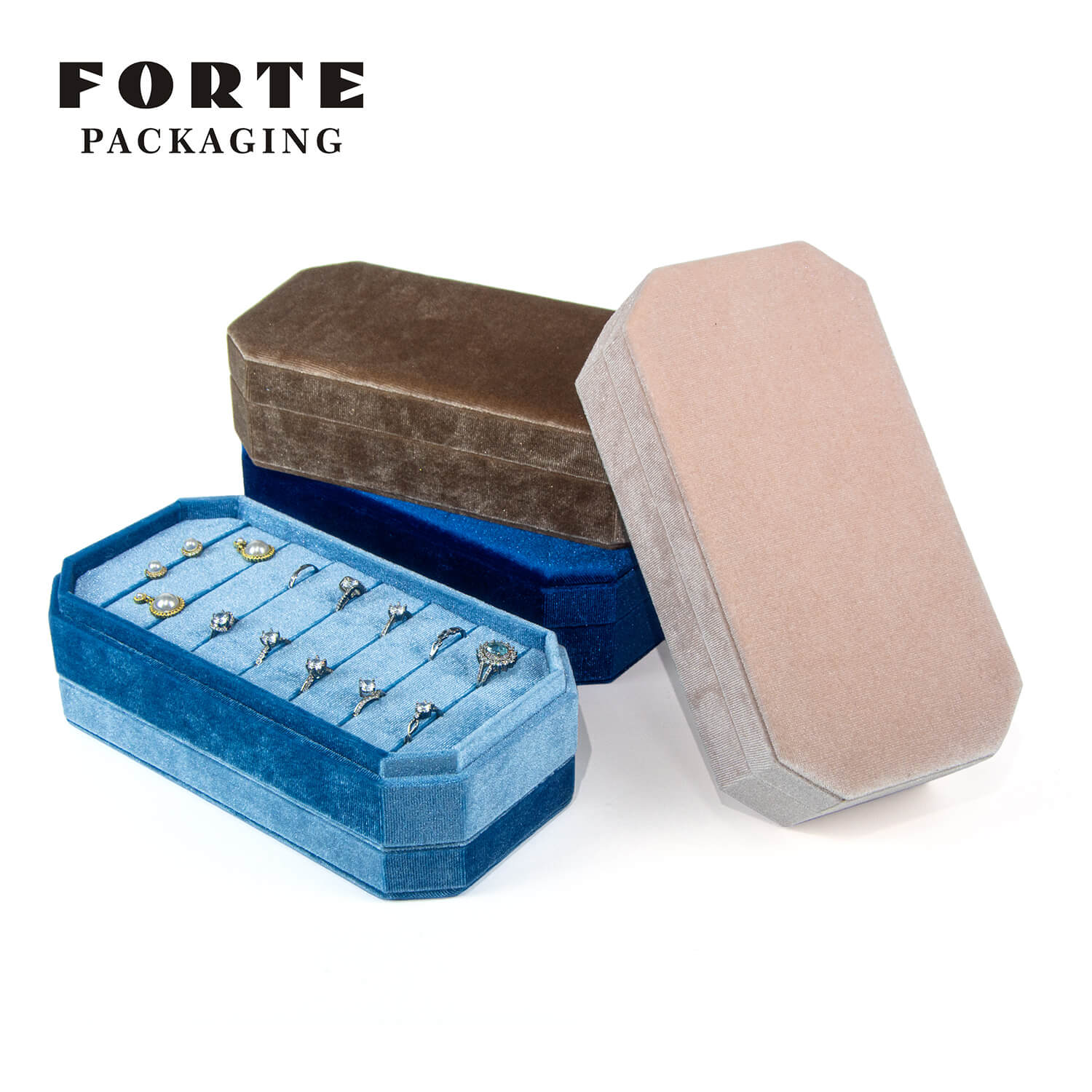 Forte korea velvet jewellery plate packaging earring ring showcase jewelry display tray jewlery velvet box