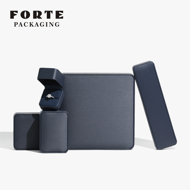 FORTE Brand Classic Grey Blue Round Leather Jewelry Box for Packing with Custom Print Logo