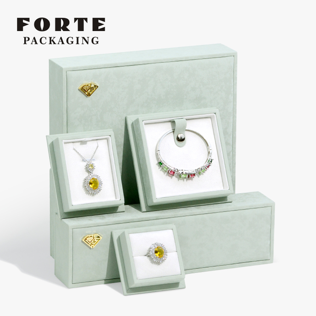 FORTE Unique Square Light Green PU Leather Jewelry Packaging Gift Box Custom Logo