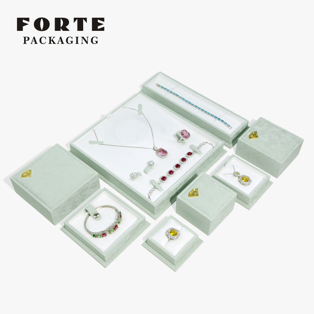 FORTE Unique Square Light Green PU Leather Jewelry Packaging Gift Box Custom Logo