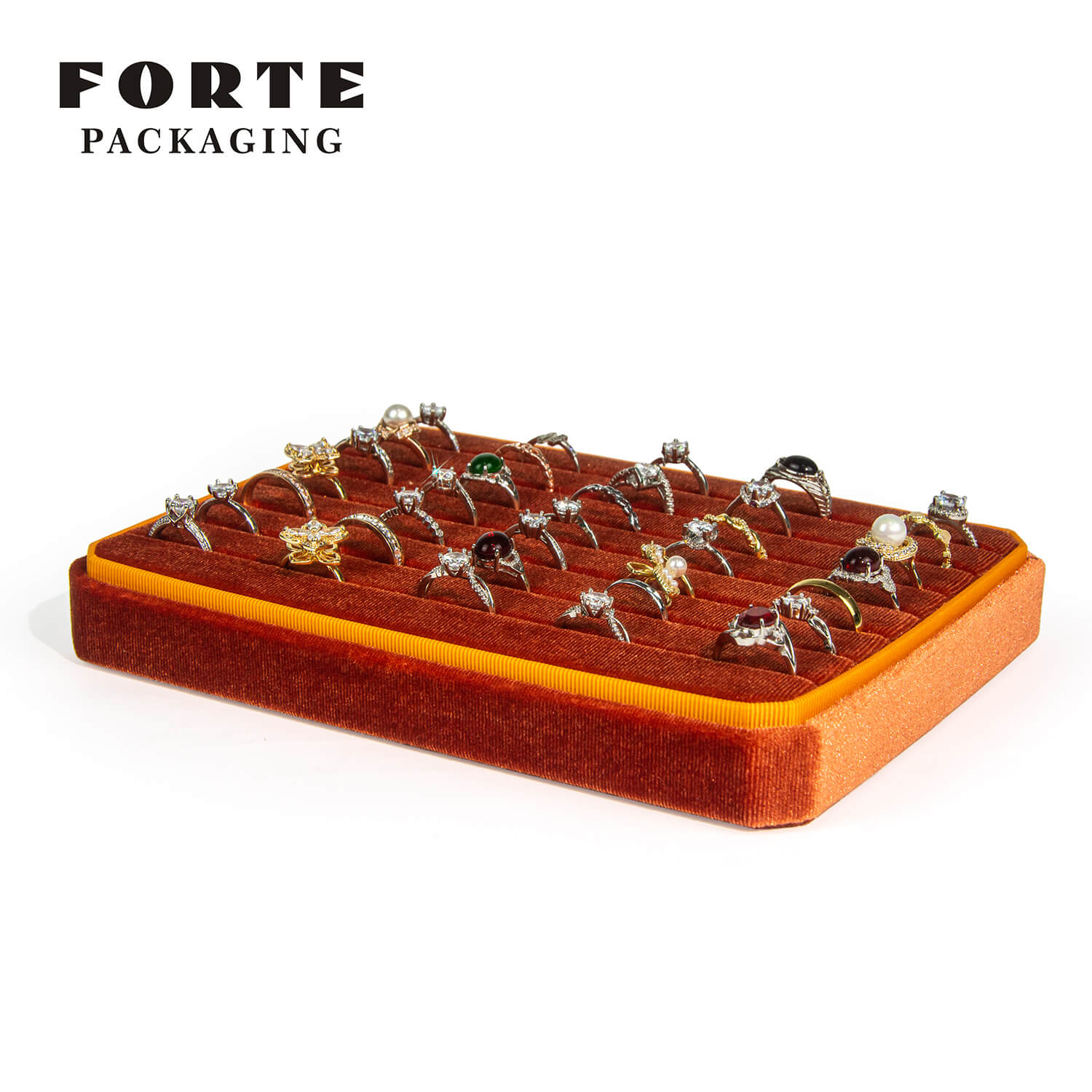 FORTE orange double use stripe insertion glossy soft velvet jewelry storage tray plate ring display tray for Jewelry counter