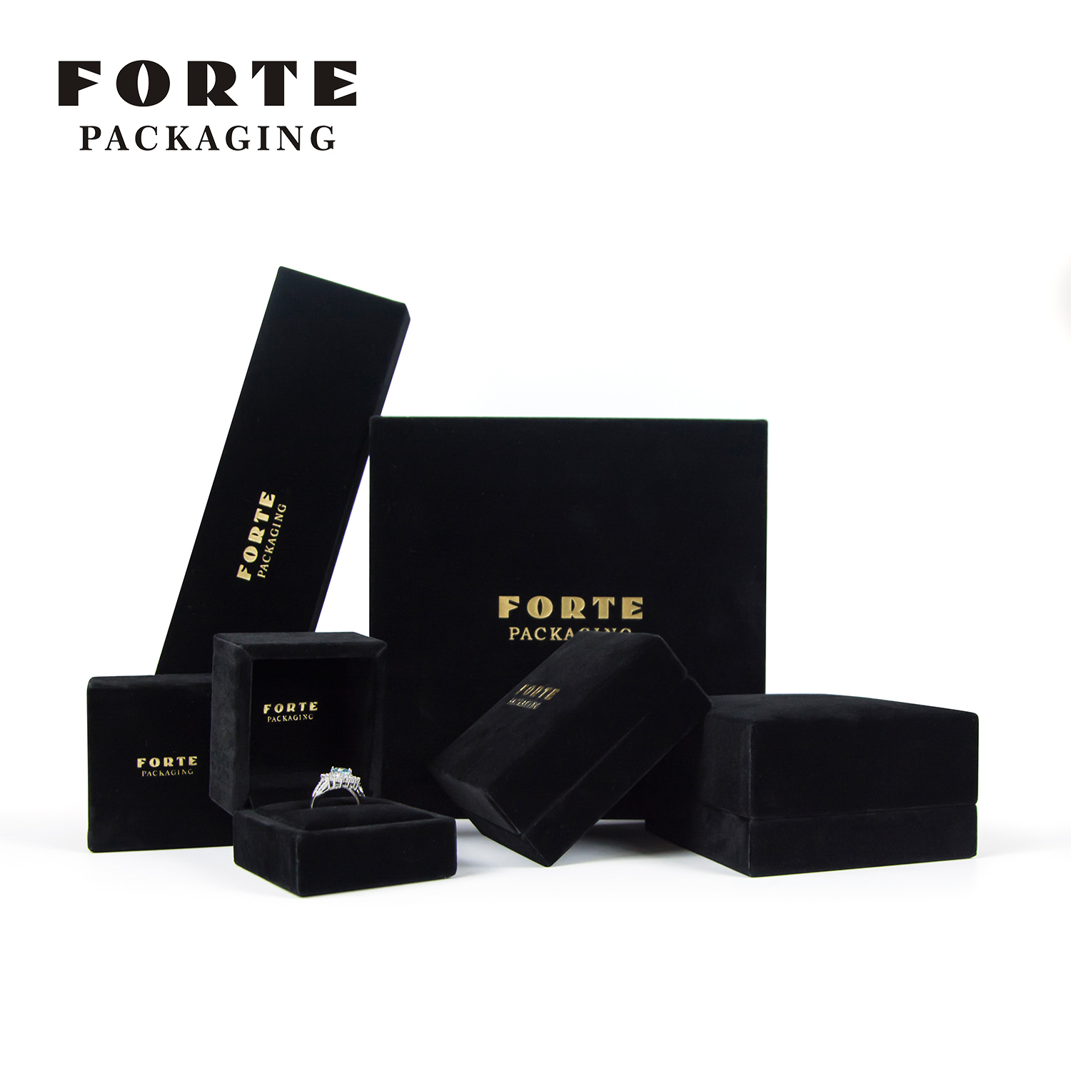 FORTE Joyero Luxury black high end custom logo bangles juwelry necklace boxes velvet jewelry box