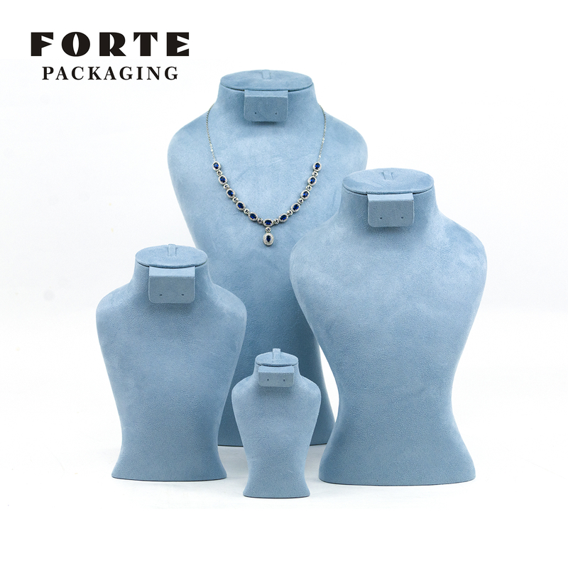 FORTE Customized Necklace Stand Blue Design Suede Jewelry Stand