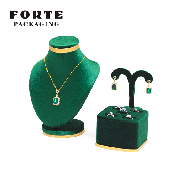 FORTE Customized Jewelry Display Fashion Green Necklace Stand Oem Display Sets
