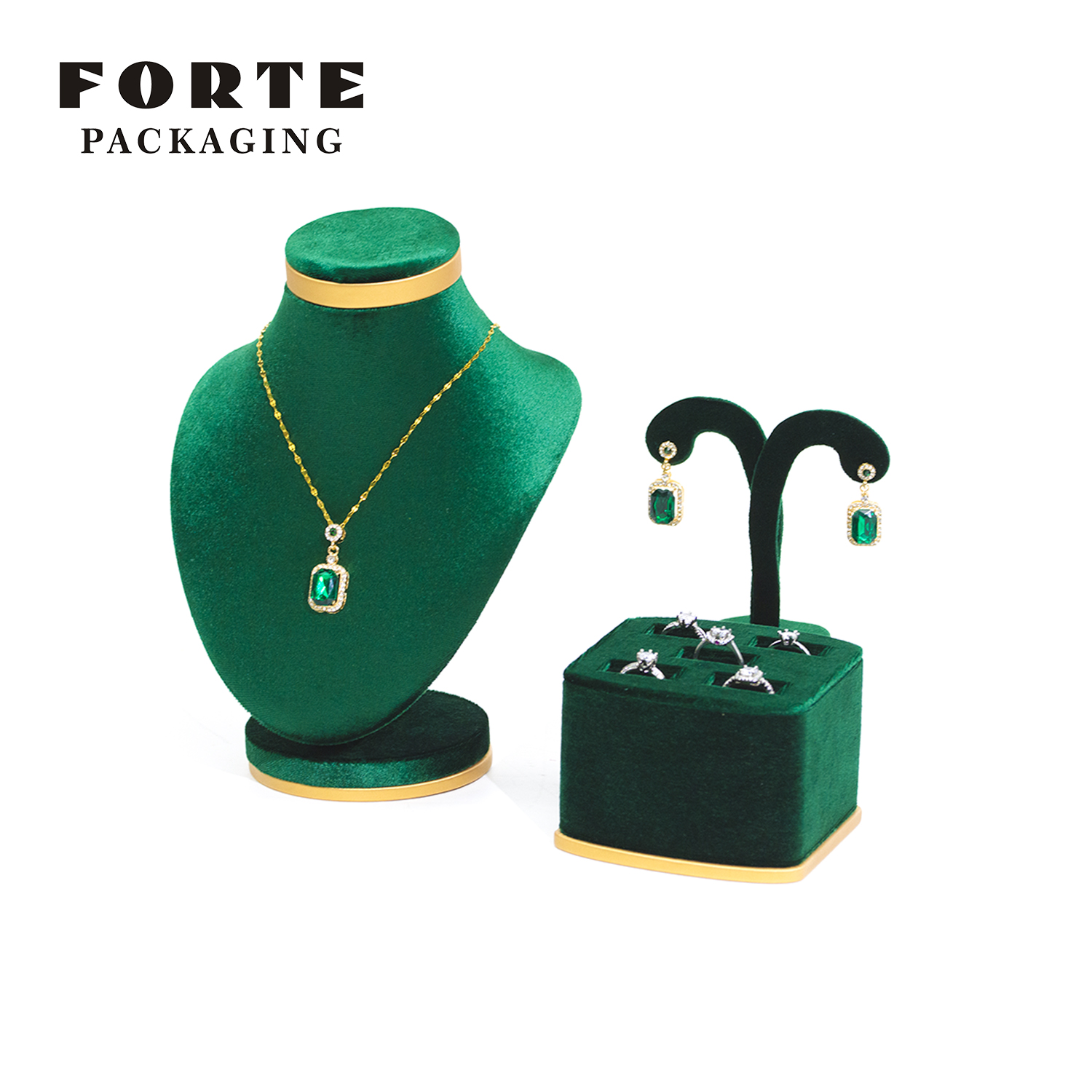 FORTE Customized Jewelry Display Fashion Green Necklace Stand Oem Display Sets