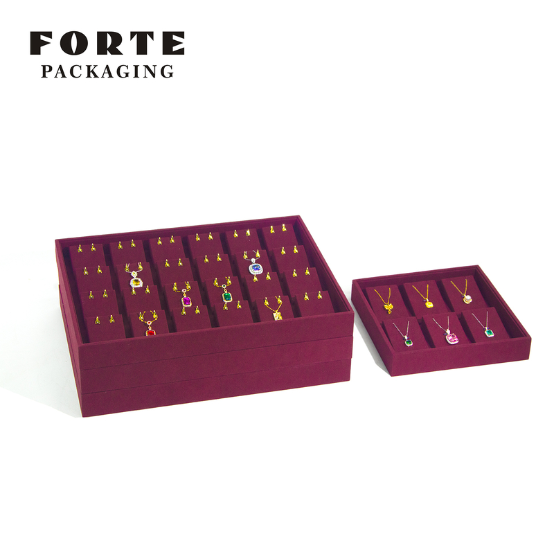 FORTE Jewelry Tray OEM Red Display Tray Set Microfiber Necklace Bracelet Ring Trays