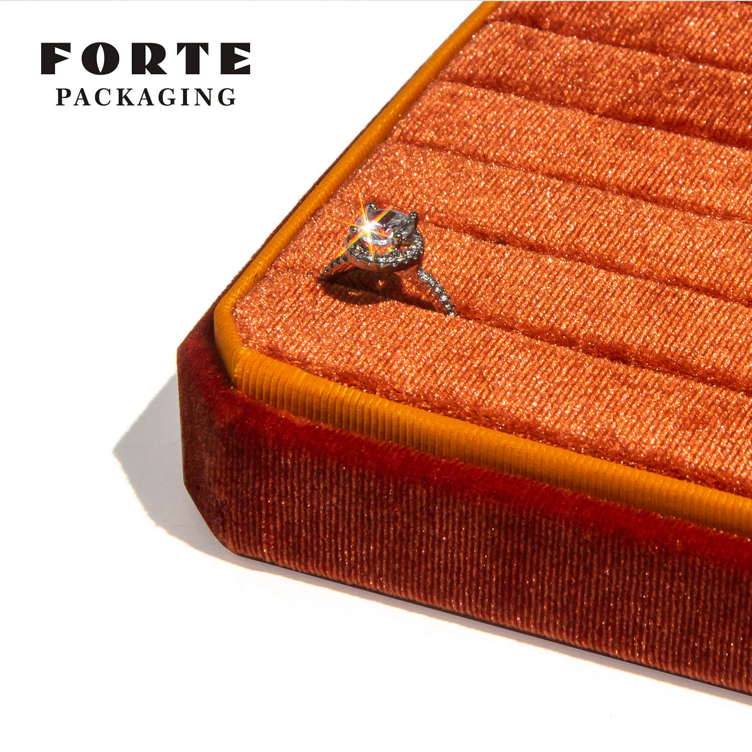 FORTE orange double use stripe insertion glossy soft velvet jewelry storage tray plate ring display tray for Jewelry counter