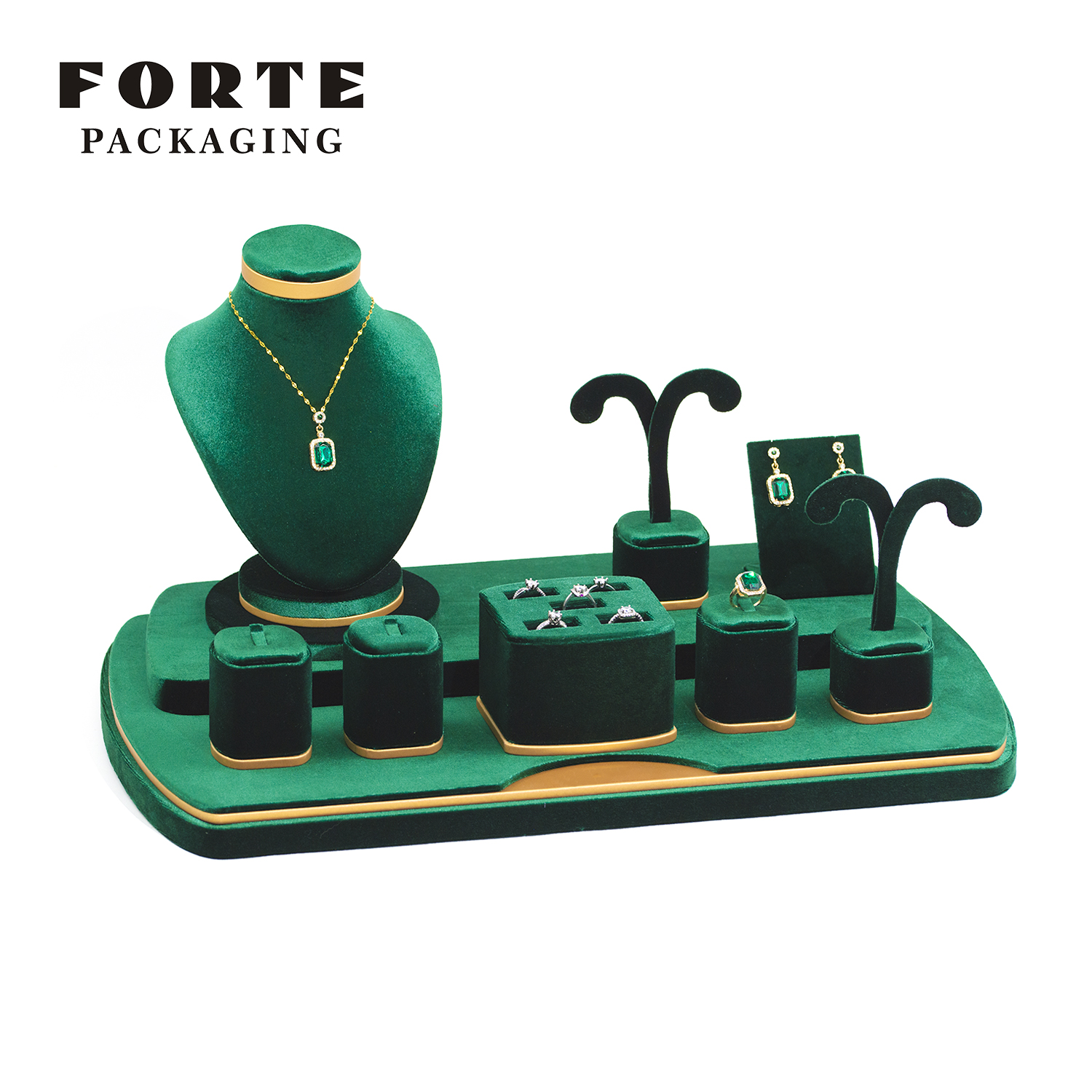 FORTE Customized Jewelry Display Fashion Green Necklace Stand Oem Display Sets