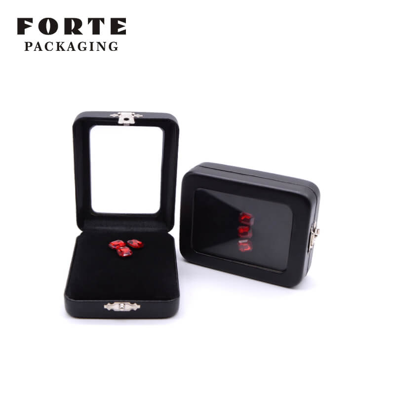 FORTE gem stone storage box black pu leather diamond display box 