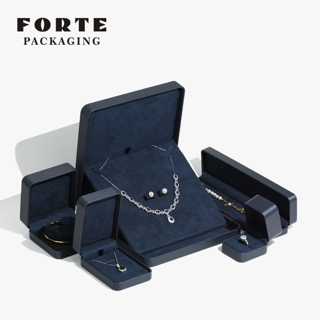 FORTE Brand Classic Grey Blue Round Leather Jewelry Box for Packing with Custom Print Logo