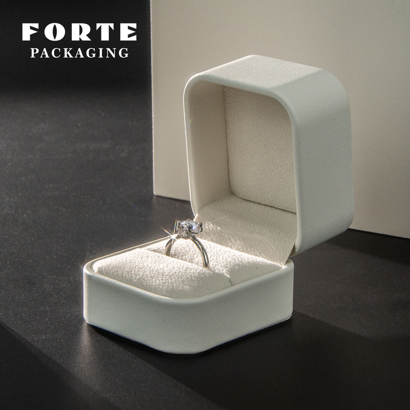 FORTE free sample Jewelry packaging Luxury Jewelri Boxes Necklace Pendant Ring white PU leather Jewellery Packaging With Custom Logo