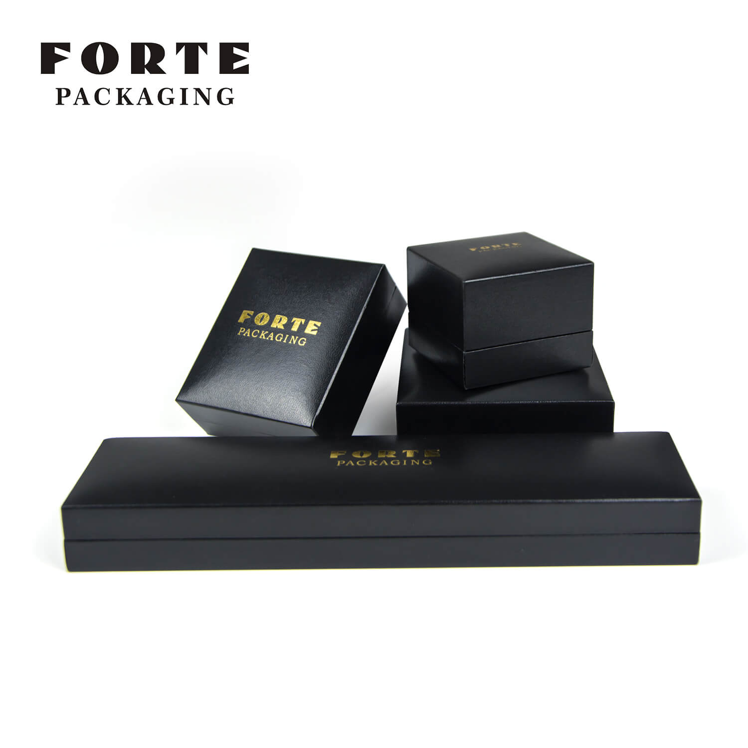FORTE Manufacturer Wholesale hot sale black Luxury custom leatherette paper jewelry packaging box for ring pendant bracelet