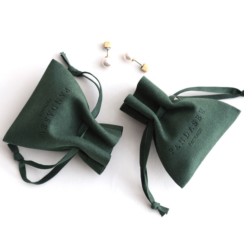 Forte dark green imprinted logo suede storage pouch