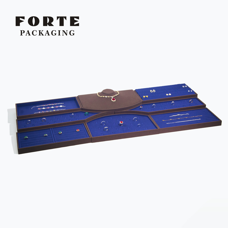 FORTE OEM Dark Blue Jewelry Display Set Rings Necklace Chains Display Tray