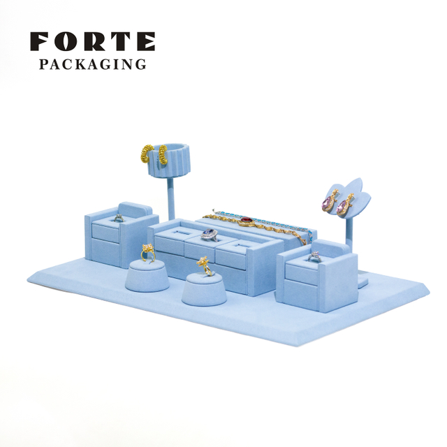 FORTE Special Design Jewelry Display Jewelry Stand Blue Cute House Shape Display Set
