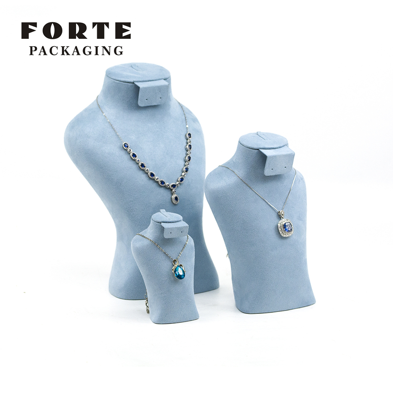 FORTE Customized Necklace Stand Blue Design Suede Jewelry Stand