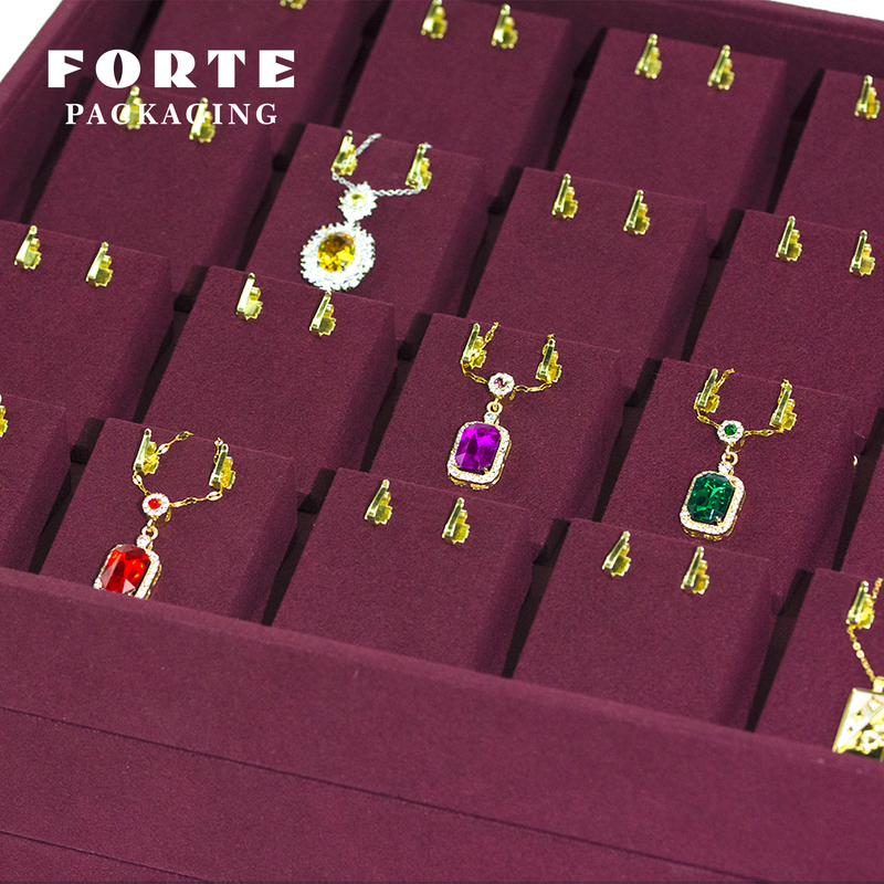 FORTE Jewelry Tray OEM Red Display Tray Set Microfiber Necklace Bracelet Ring Trays