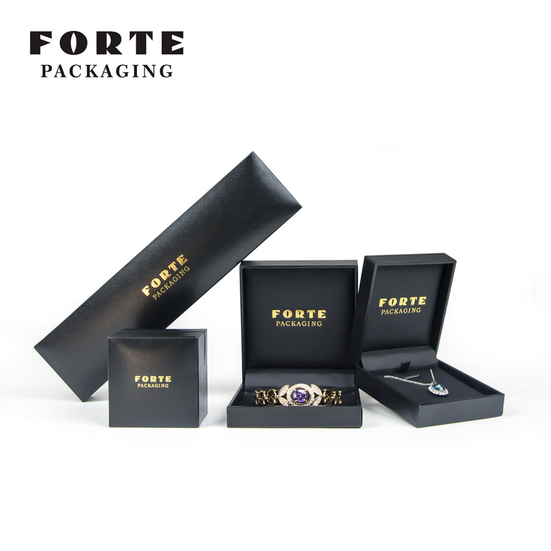 FORTE Manufacturer Wholesale hot sale black Luxury custom leatherette paper jewelry packaging box for ring pendant bracelet