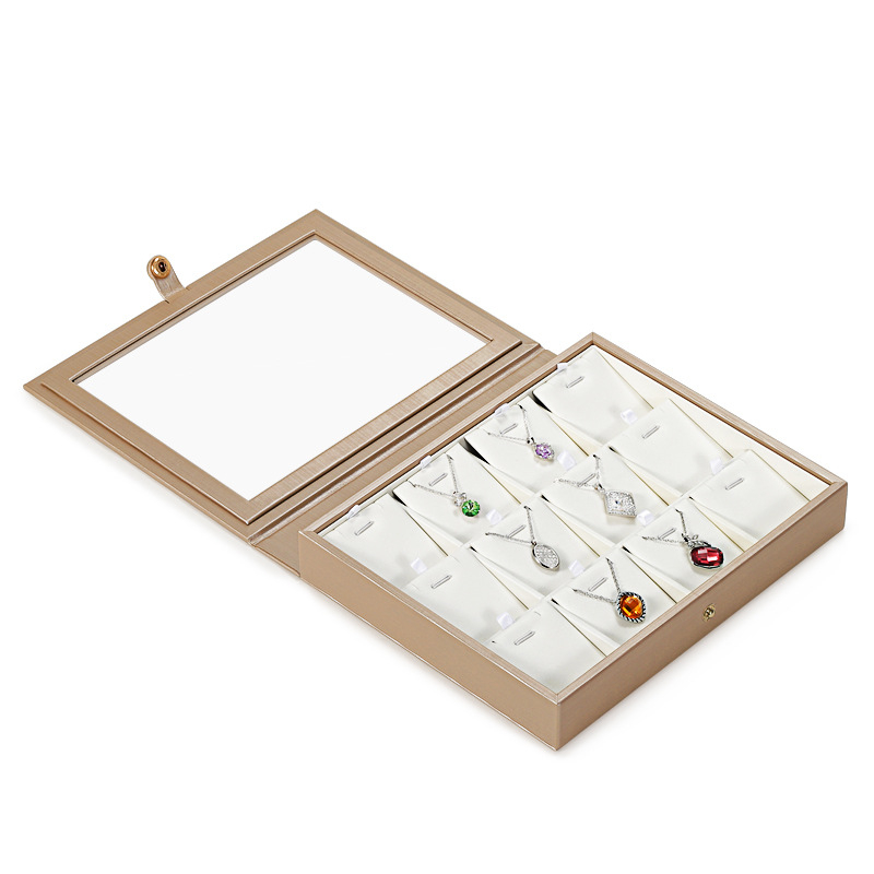 FORTE square snap gold leather top transparent Jewelry Display Tray 