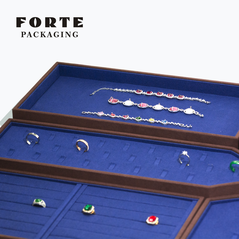 FORTE OEM Dark Blue Jewelry Display Set Rings Necklace Chains Display Tray