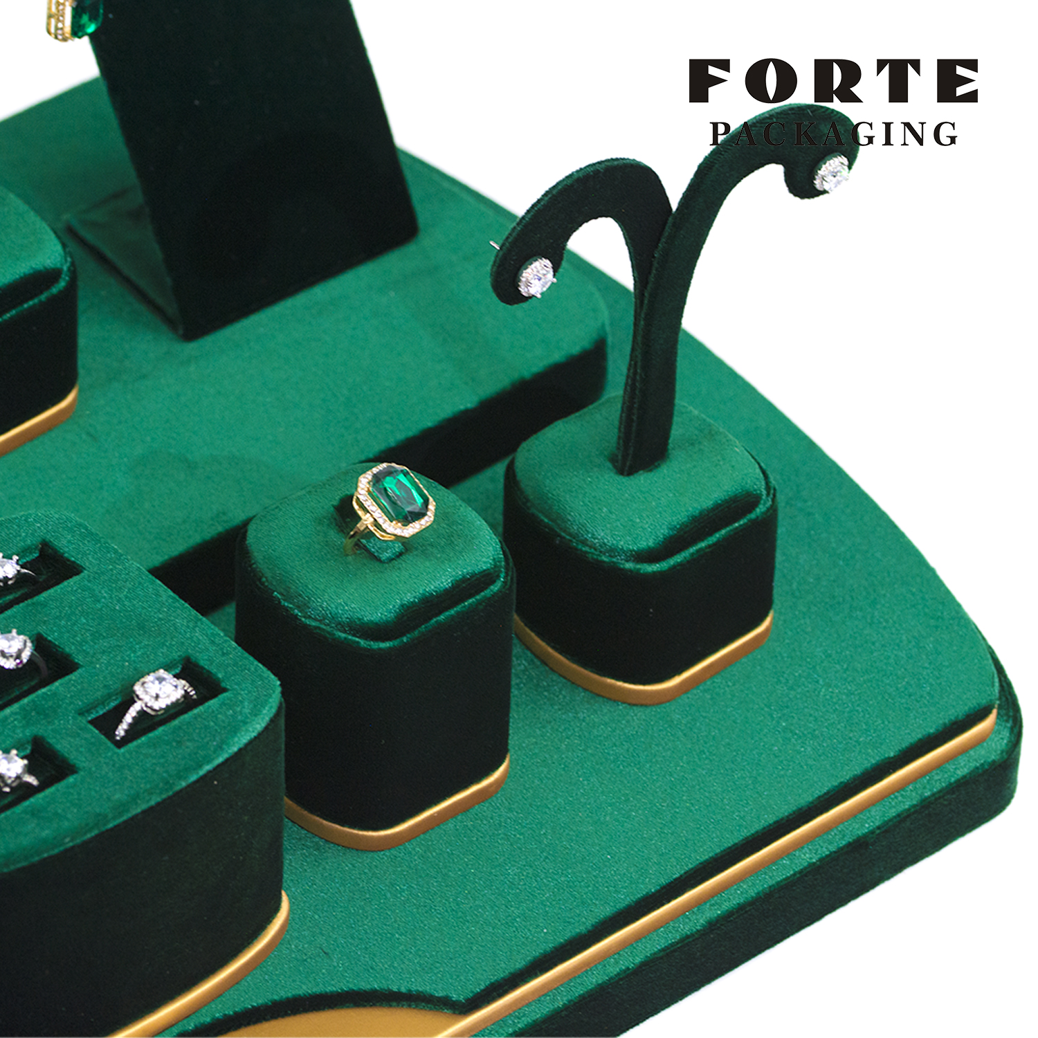 FORTE Customized Jewelry Display Fashion Green Necklace Stand Oem Display Sets