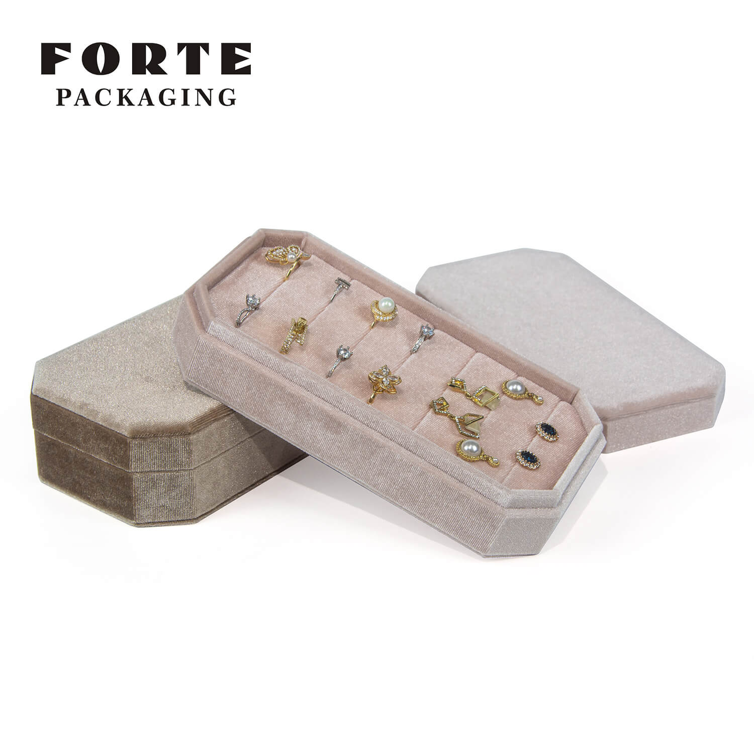 Forte korea velvet jewellery plate packaging earring ring showcase jewelry display tray jewlery velvet box