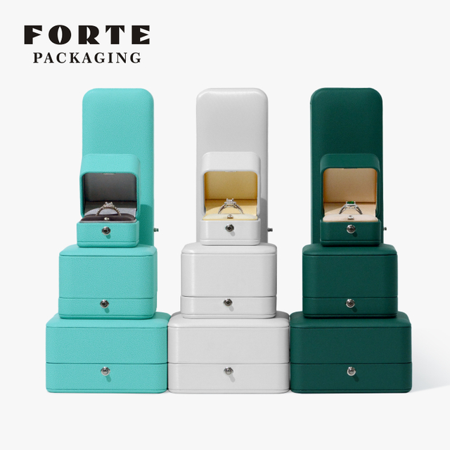 FORTE Luxury Jewelry Gift Boxes Elegant Square Leather Jewelry Ring Pendant Bangle Bracelet Box with Button