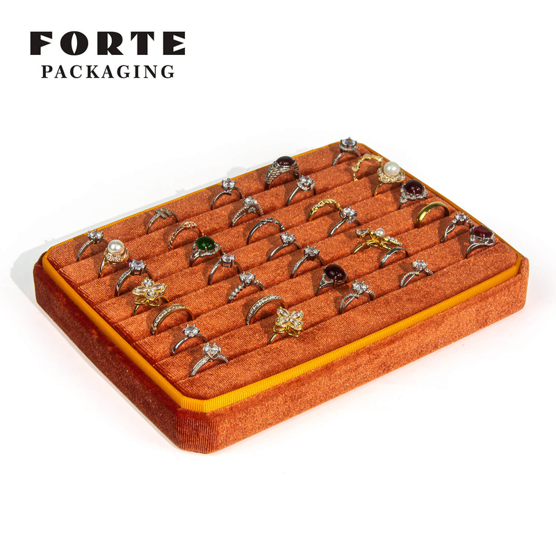 FORTE orange double use stripe insertion glossy soft velvet jewelry storage tray plate ring display tray for Jewelry counter