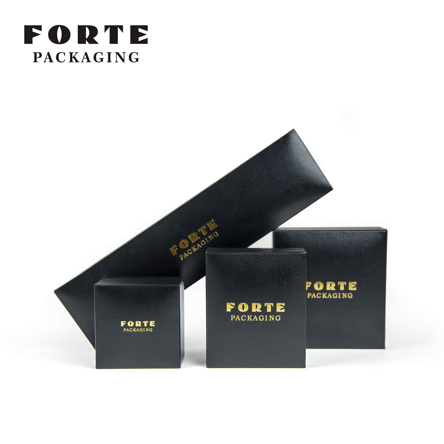 FORTE Manufacturer Wholesale hot sale black Luxury custom leatherette paper jewelry packaging box for ring pendant bracelet