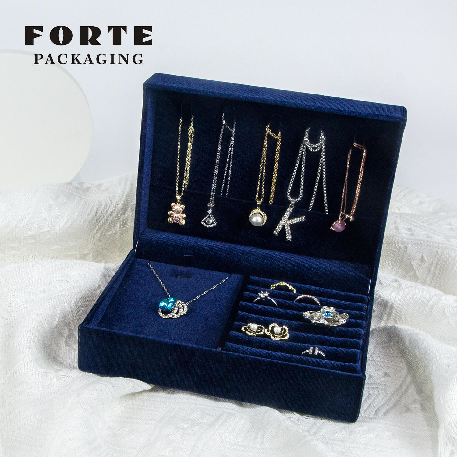 FORTE Vintage navy blue Velvet jewelry Holder portable ring earring Jewelry Display Storage Case pendant organizers