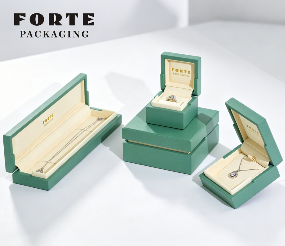 FORTE Green Eco-friendly Matte Coating Custom Wooden Jewelry Box High Quality Rings Jewelry Wooden Box for Earrings Necklaces